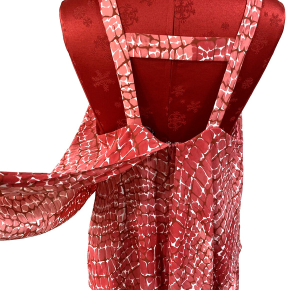 White House Black Market M Top Coral Red Pink White Sleeveless Blouse Open Back - Picture 4 of 9